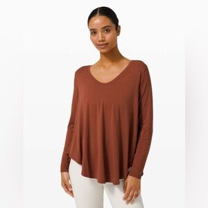 Lululemon Up for Down Time Long Sleeve Modal Top W3DU25 Dark Terracotta NEW